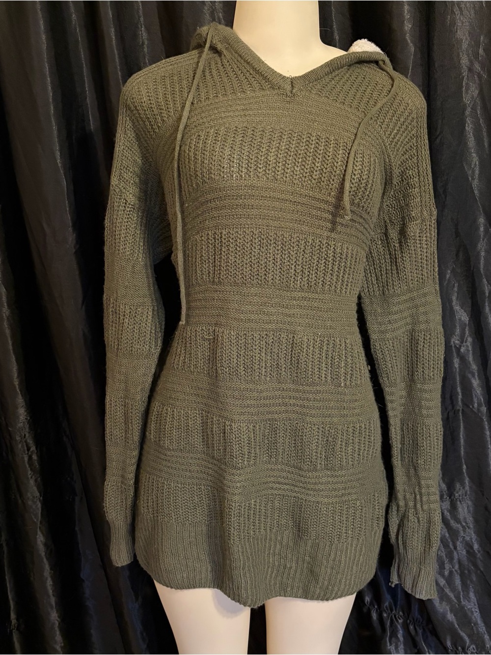 Derek Heart Olive Green Knit Hooded Tunic with Sherpa Lining